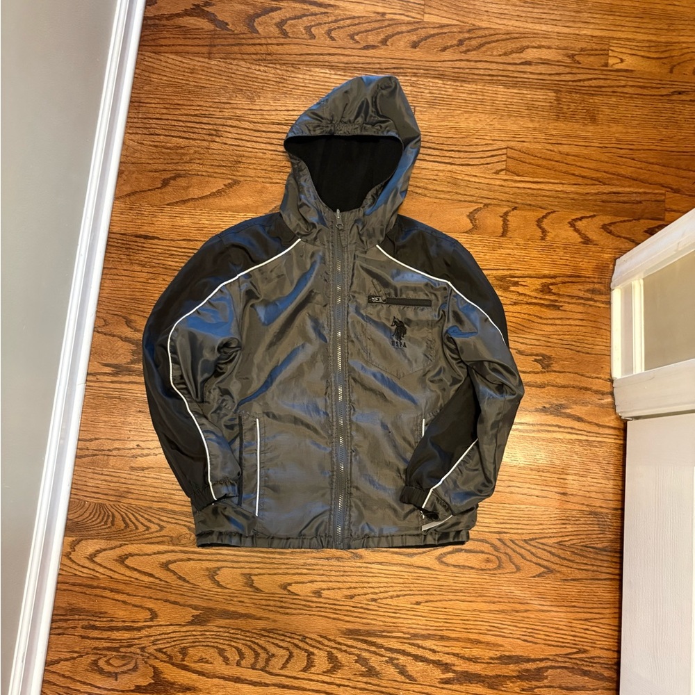 Men's Black and Gray Hooded Windbreaker